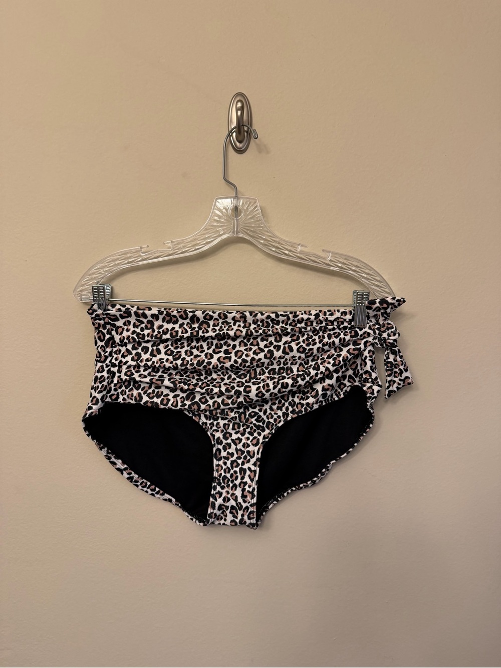 Albion Leopard-Print High-Waist Swim Bottoms in Black and Beige